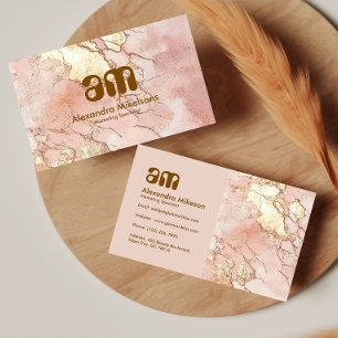Cartão De Visita Blush Gold Mármore Elegante Profissional