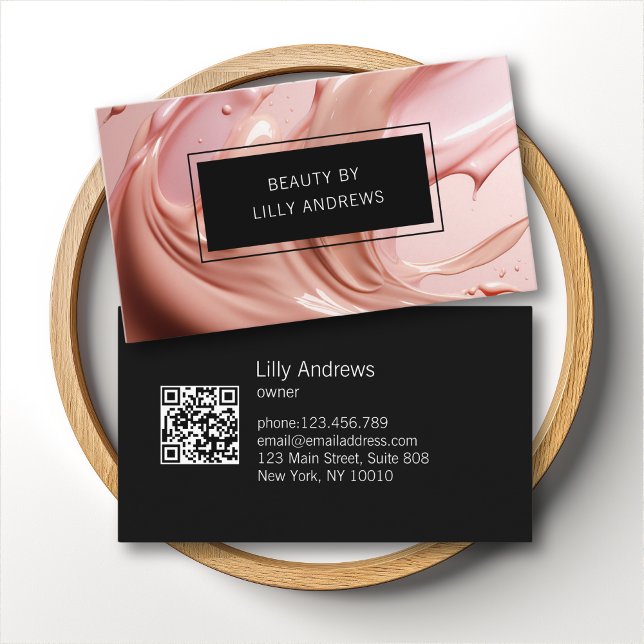 Cartão De Visita Blush Pink Beauty Salon QR Code (Blush Pink Beauty Salon QR Code Business Card)