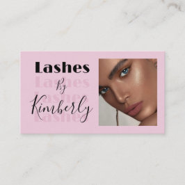 Cartão De Visita Blush Pink Black Script Photo Lashes Business Card