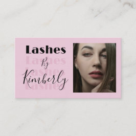 Cartão De Visita Blush Pink Black Script Photo Lashes Business Card