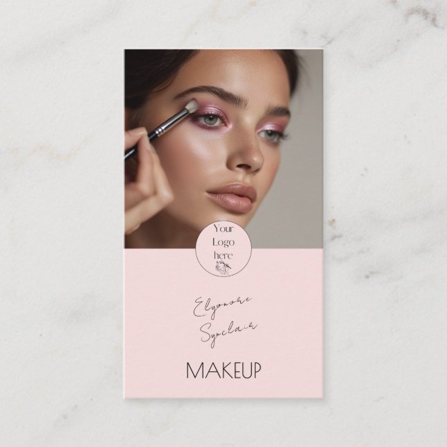 Cartão De Visita Blush Pink Black Script Photo Makeup  (Frente)