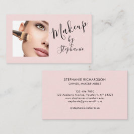 Cartão De Visita Blush Pink Black Script Photo Makeup