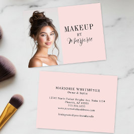 Cartão De Visita Blush Pink Black Script Photo Makeup