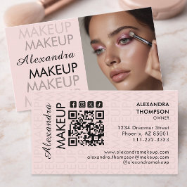 Cartão De Visita Blush Pink Black Script Photo Makeup  Business