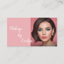 Blush Pink Black Script Photo Makeup Business Card