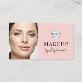 Cartão De Visita Blush Pink Black Script Photo Makeup Business Card