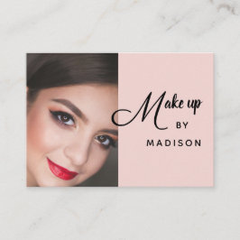 Cartão De Visita Blush Pink Black Script Photo Makeup Business Card