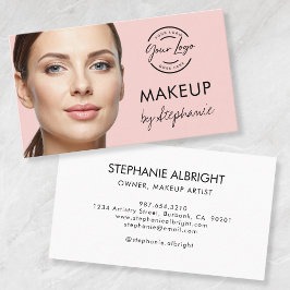 Cartão De Visita Blush Pink Black Script Photo Makeup Business Card