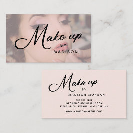 Cartão De Visita Blush Pink Black Script Photo Makeup Business Card