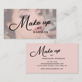 Cartão De Visita Blush Pink Black Script Photo Makeup Business Card