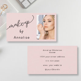Cartão De Visita Blush Pink Black Script Photo Makeup Business Card