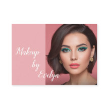 Blush Pink Black Script Photo Makeup Business Card