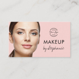 Cartão De Visita Blush Pink Black Script Photo Makeup Business Card