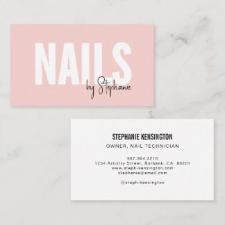 Cartão De Visita Blush Pink Black Script Photo Nail Artist