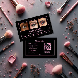 Cartão De Visita Blush Pink Black Social Icon QR Code Photo Makeup