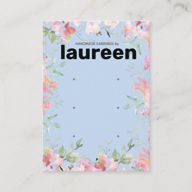 Cartão De Visita Blush Pink Floral Earring Display Holder Card (Frente)