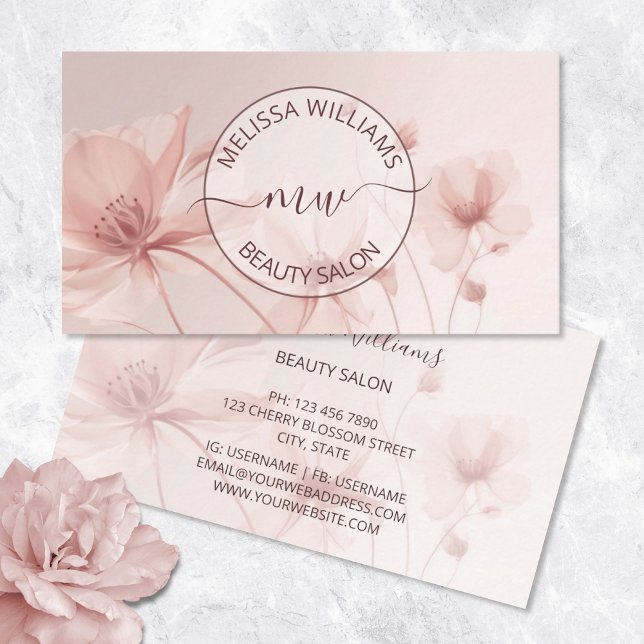 Cartão De Visita Blush Pink Flowers Logo (Criador carregado)