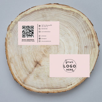 Cartão De Visita Blush Pink Minimalist Logo/Social Media Icons Pink