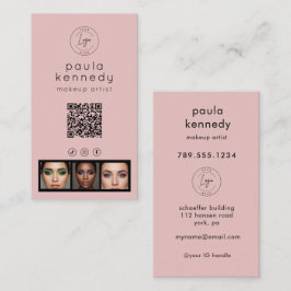 Cartão De Visita Blush Pink Modern Photo Logo QR Code