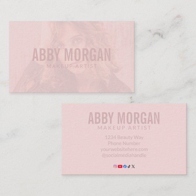 Cartão De Visita Blush Pink Modern Photo Makeup Business Card (Frente/Verso)