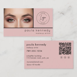 Cartão De Visita Blush Pink Modern Photo Makeup QR Code