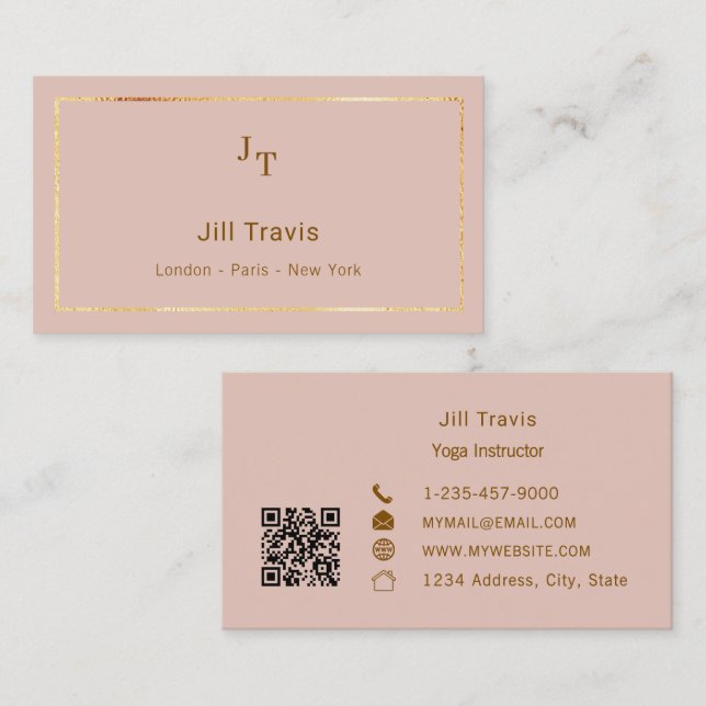 Cartão De Visita Blush pink QR code Business Card (Frente/Verso)