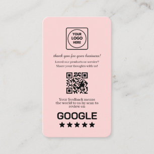 Cartão De Visita Blush Pink QR Google Reviews Feedback Personaliz