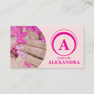 Cartão De Visita Blush Pink Script Ícone Social QR Code Foto Unhas