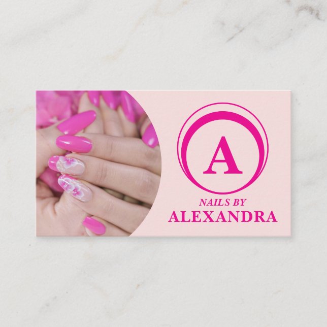 Cartão De Visita Blush Pink Script Ícone Social QR Code Foto Unhas (Frente)