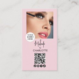 Cartão De Visita Blush Pink Script Logo QR Code Photo Makeup
