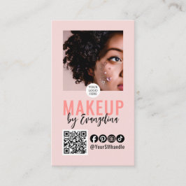 Cartão De Visita Blush Pink Script Logo QR Code Photo Makeup
