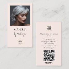 Cartão De Visita Blush Pink Script Logo QR Code Photo Makeup