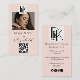 Cartão De Visita Blush Pink Script Logo QR Code Photo Makeup