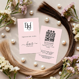 Cartão De Visita Blush Pink Script Logo QR Social Hair Extension