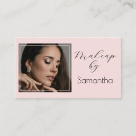 Cartão De Visita Blush Pink Script Social Icon QR Code Photo Makeup
