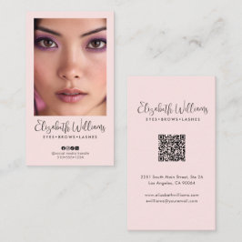 Cartão De Visita Blush Pink Script Social Icon QR Code Photo Makeup