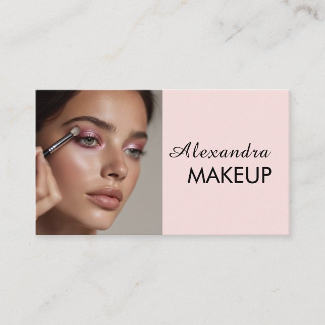 Cartão De Visita Blush Pink Script Social Icon QR Code Photo Makeup (Frente)