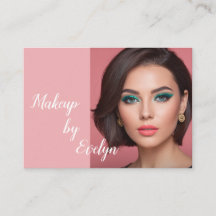 Blush Pink White Script Photo Makeup Business Card