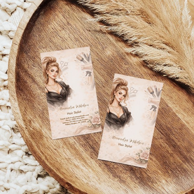 Cartão De Visita Blush Portrait Hair Studio Branding (Criador carregado)