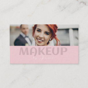 Cartão De Visita Blush Rosa Branco Tipografia Simples Foto Maquiage