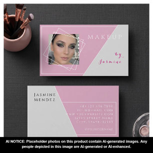 Cartão De Visita Blush Rosa Cinza Branco Foto Geométrica Maquiagem 