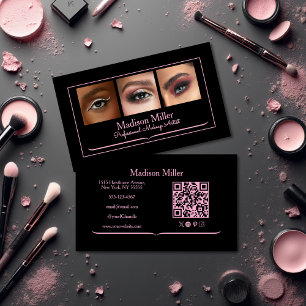 Cartão De Visita Blush Rosa Código QR de Ícone Social Preto Foto Ma