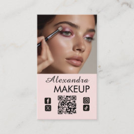 Cartão De Visita Blush Rosa Código QR Script Foto Maquiagem