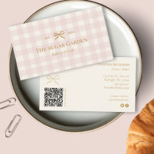 Blush Rosa Creme Xadrez QR Marketing de Padaria