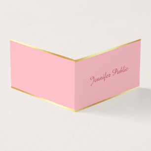 Cartão De Visita Blush Rosa Dourado Chic Mão Script Modelo Simples