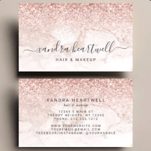Cartão De Visita Blush Rosa Dourado Glamour Glitter Script Mármore