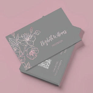Cartão De Visita Blush Rosa Dourado Rosa Floral   Código QR