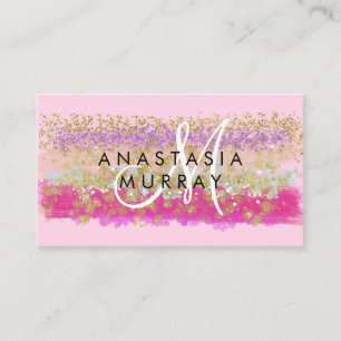 Cartão De Visita Blush Rosa e Dourado Glitter Colorido Monograma Br