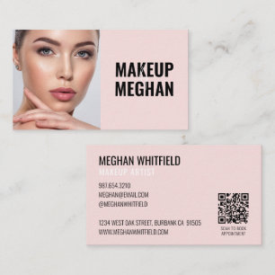 Cartão De Visita Blush Rosa Ícone Social Moderno Código QR Foto Maq