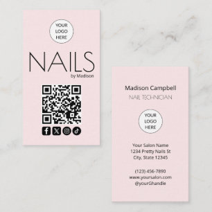 Cartão De Visita Blush Rosa Ícone Social Moderno Código QR Unhas